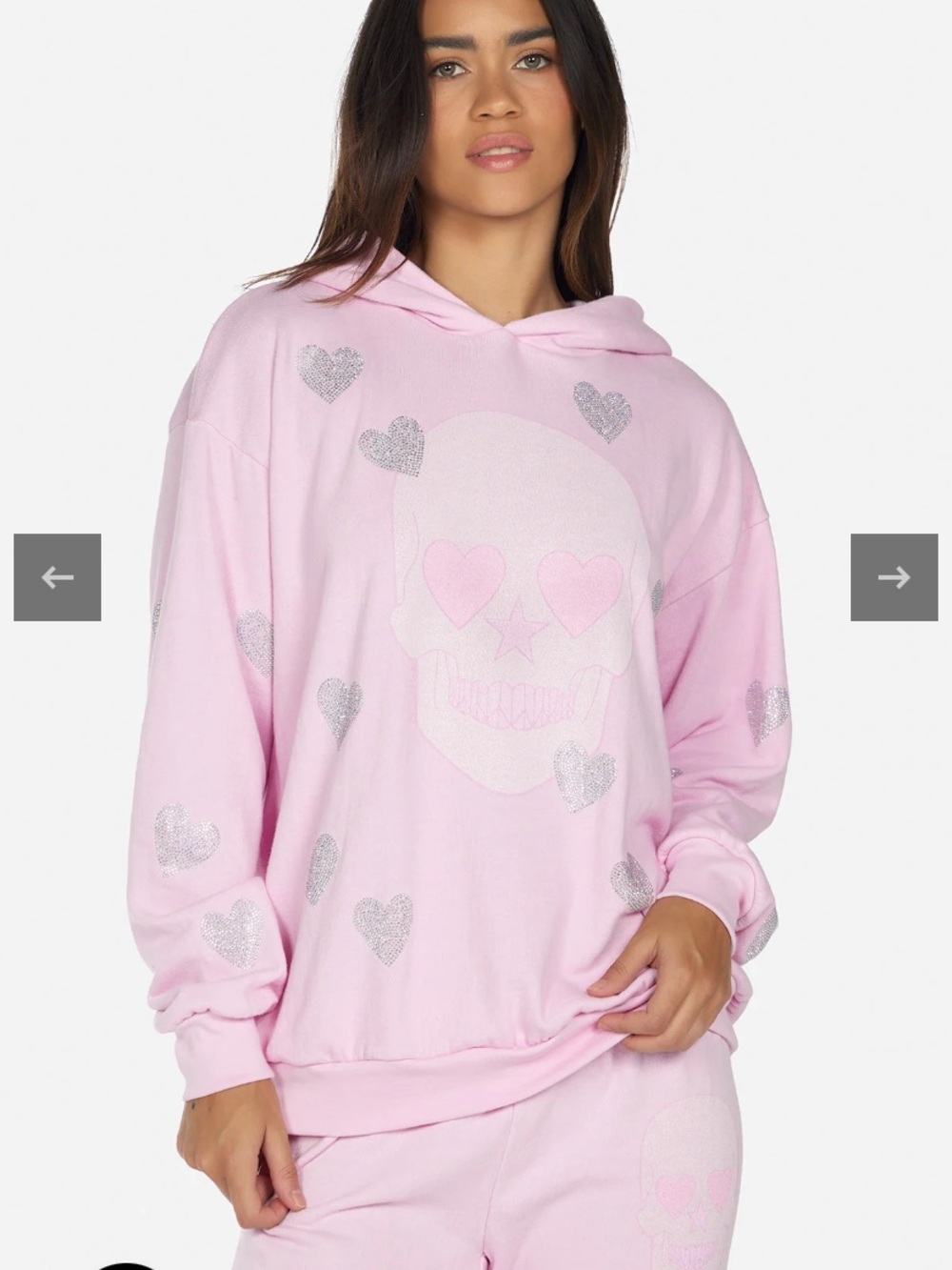 Lauren Moshi Pink Heart Skull Hoodie M